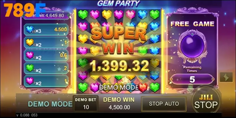 Roll in Money – Slot 2025 biến giấc mơ thành hiện thực 1 Những viên đá quý lấp lánh cùng hiệu ứng lung linh trong game Gem Party